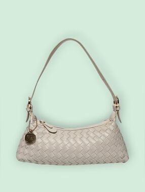 Petite Simone Judy Woven Vegan Leather Shoulder Bag in Light Beige